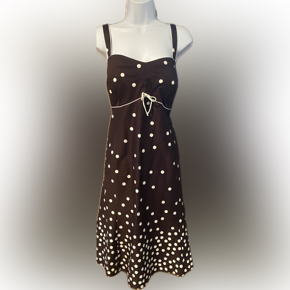 R & K originals summer polka dot dress brown adjustable button strap size 18